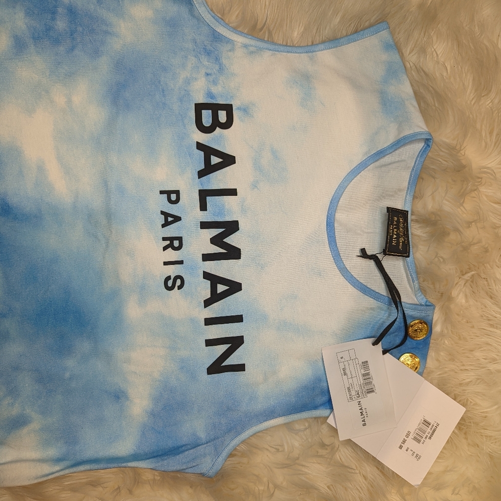 Balmain Blue and White Tank Top